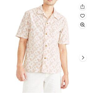 Men's Dockers Regular Fit Short Sleeve Button-Up Shirt Cream/Red XX-Large